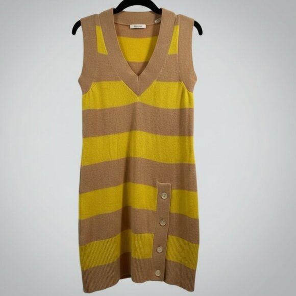 Anthropologie Cashmere Yellow Tan Striped Sweater Dress/ Tunic Size Small NWT - Picture 2 of 12